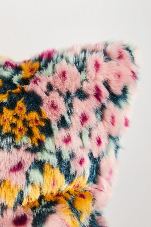 Faux-Fur Floral Jacquard Pillow #2
