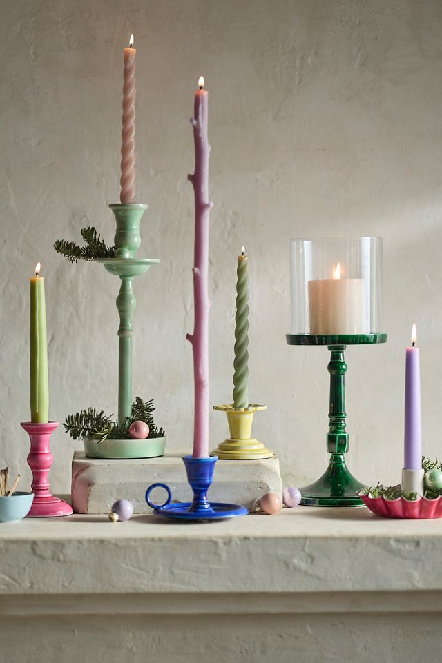 Color Enamel Pillar Candle Holder #1