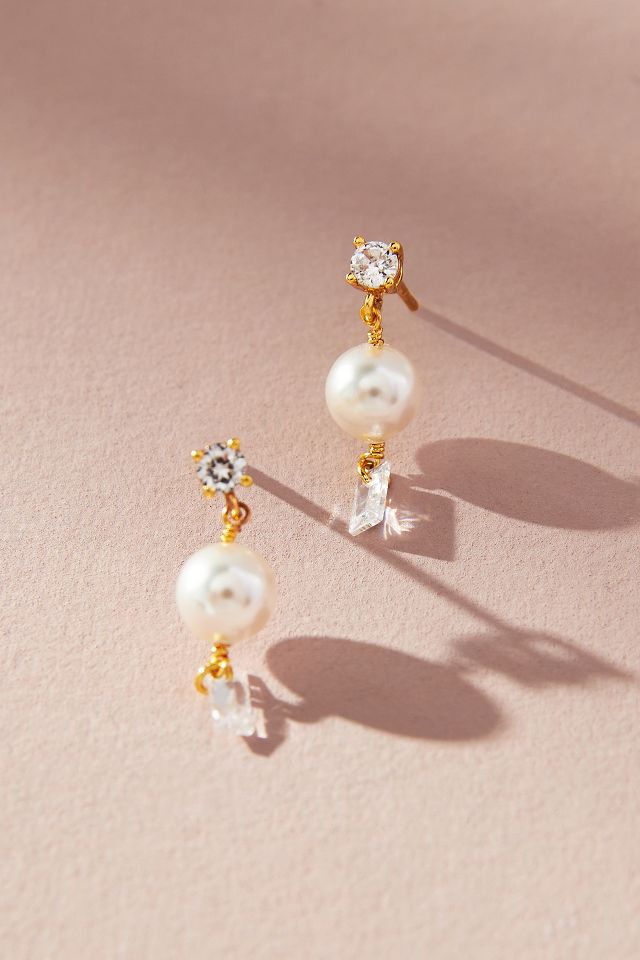 24K Gold Plated Simple Pearl Dangle Earrings