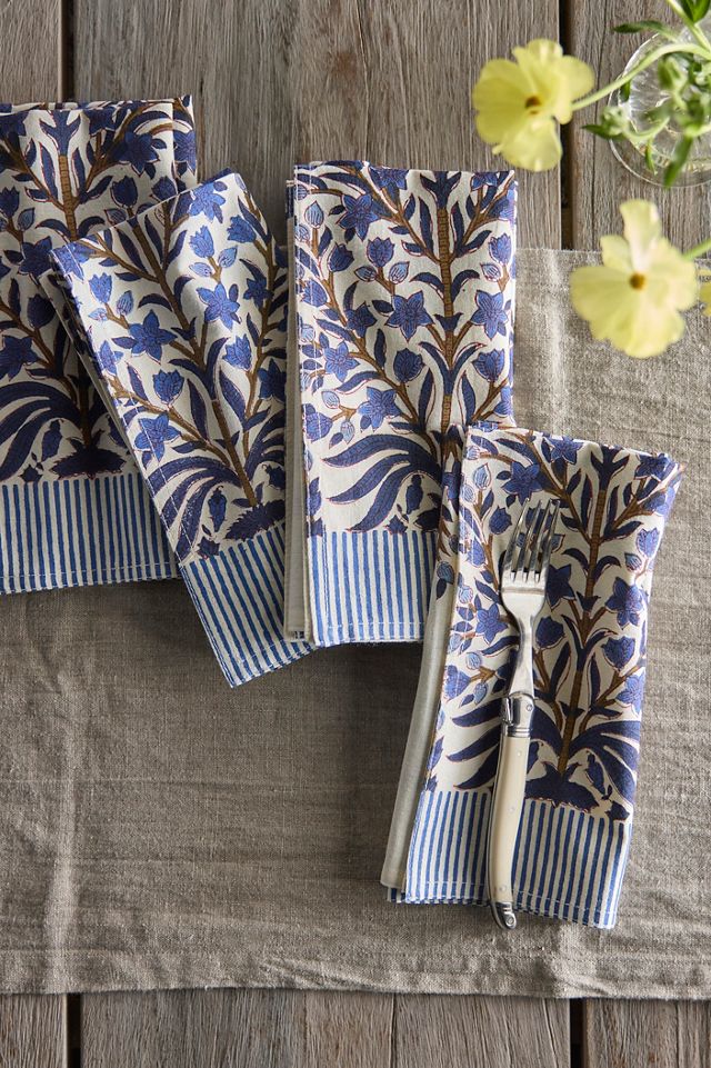 Sprig + Stripe Cotton Napkins, Set of 4 #1
