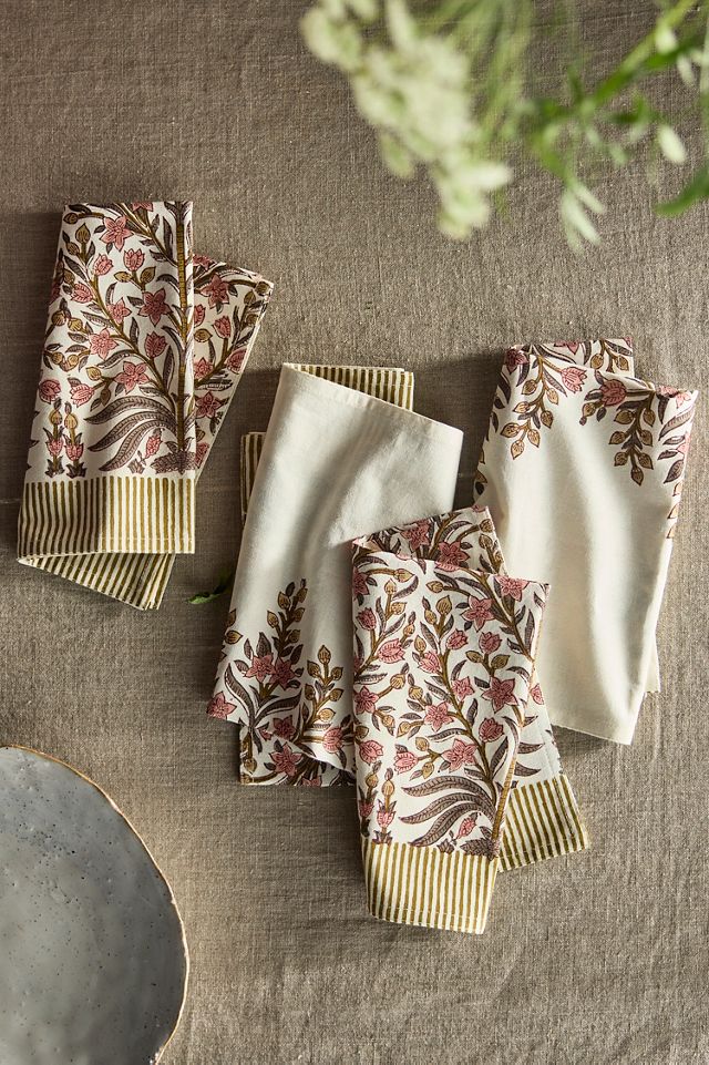 Sprig + Stripe Cotton Napkins, Set of 4 #1