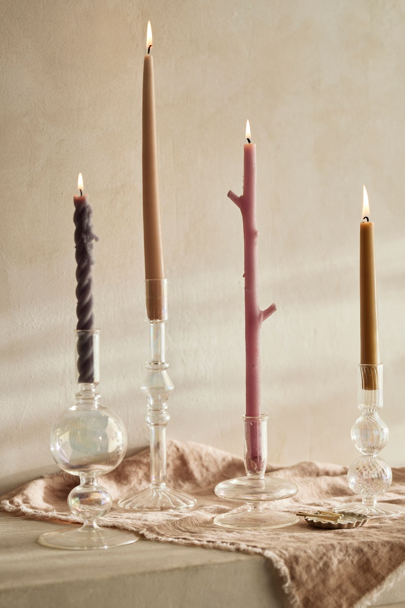 Iridescent Geo Glass Candlestick - Clear
