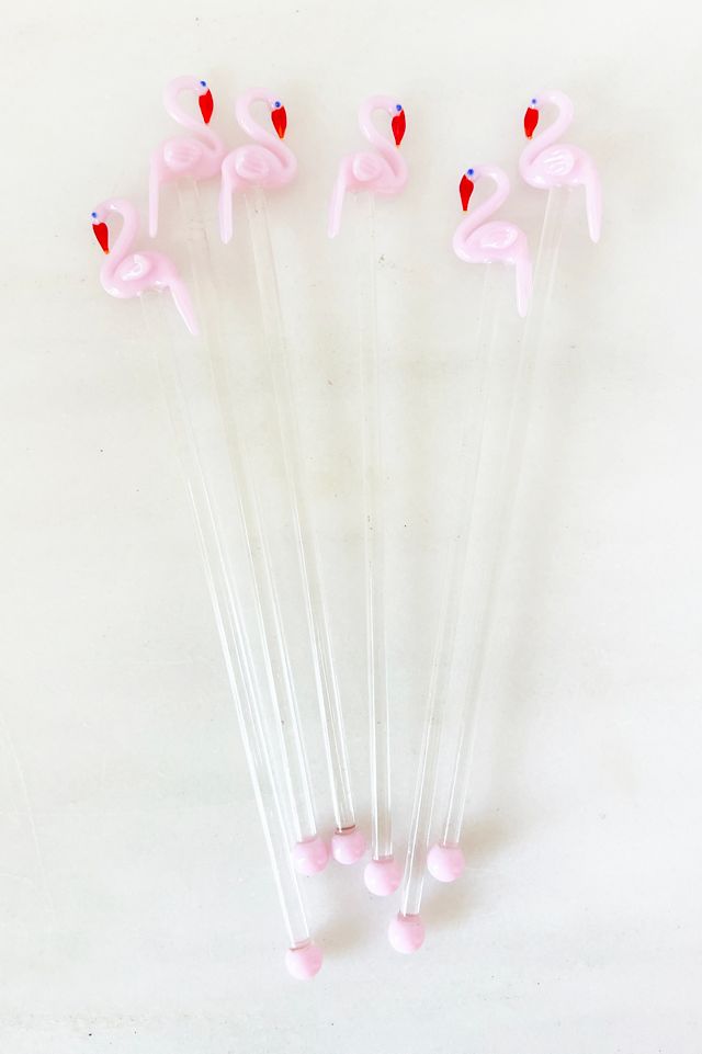 Old Flame Candle Co. Vintage 1980s Art Glass Flamingo Swizzle Sticks, Set of 6 #2
