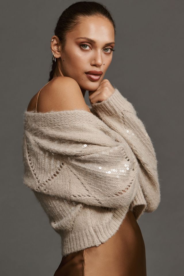 Maeve Cropped Sequin Cardigan Sweater #1