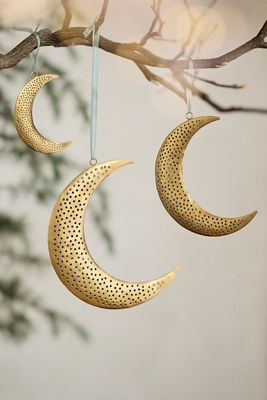 Perforated Crescent Moon Ornaments, Set of 3