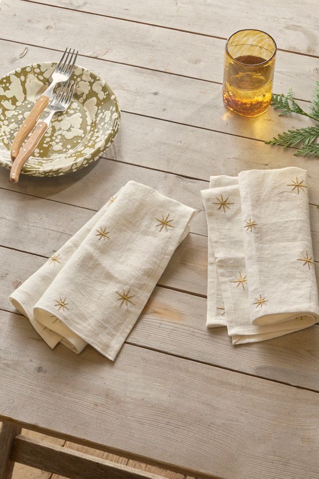 Embroidered Linen Napkins - Set of 6 - Two of each design - Norwegian Wood