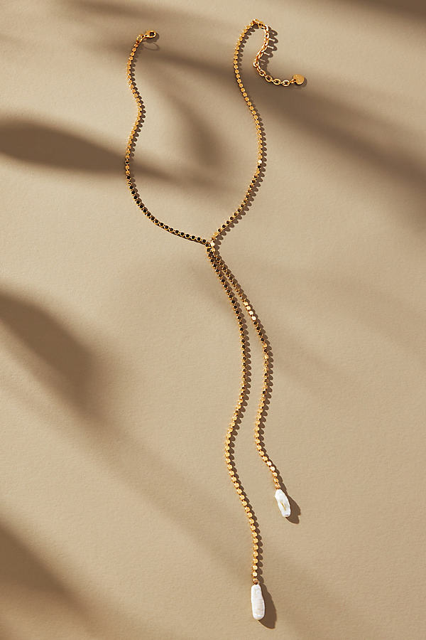 Gold-Plated Pearl Pendant Lariat Necklace