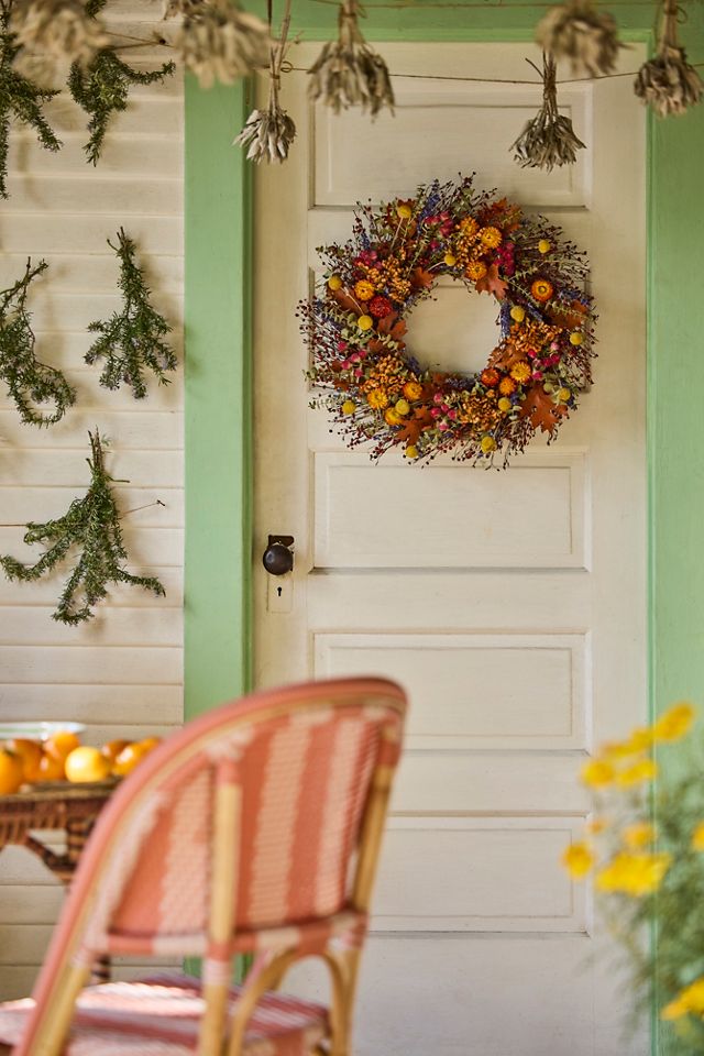 Preserved Flax, Daisy, Strawflower + Amaranthus Wreath #4