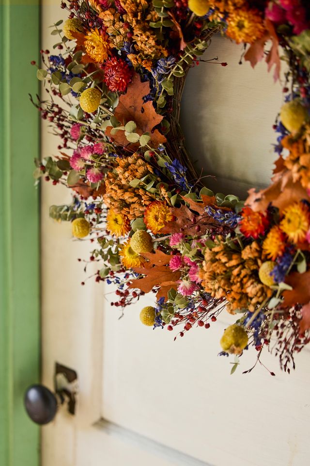 Preserved Flax, Daisy, Strawflower + Amaranthus Wreath #1