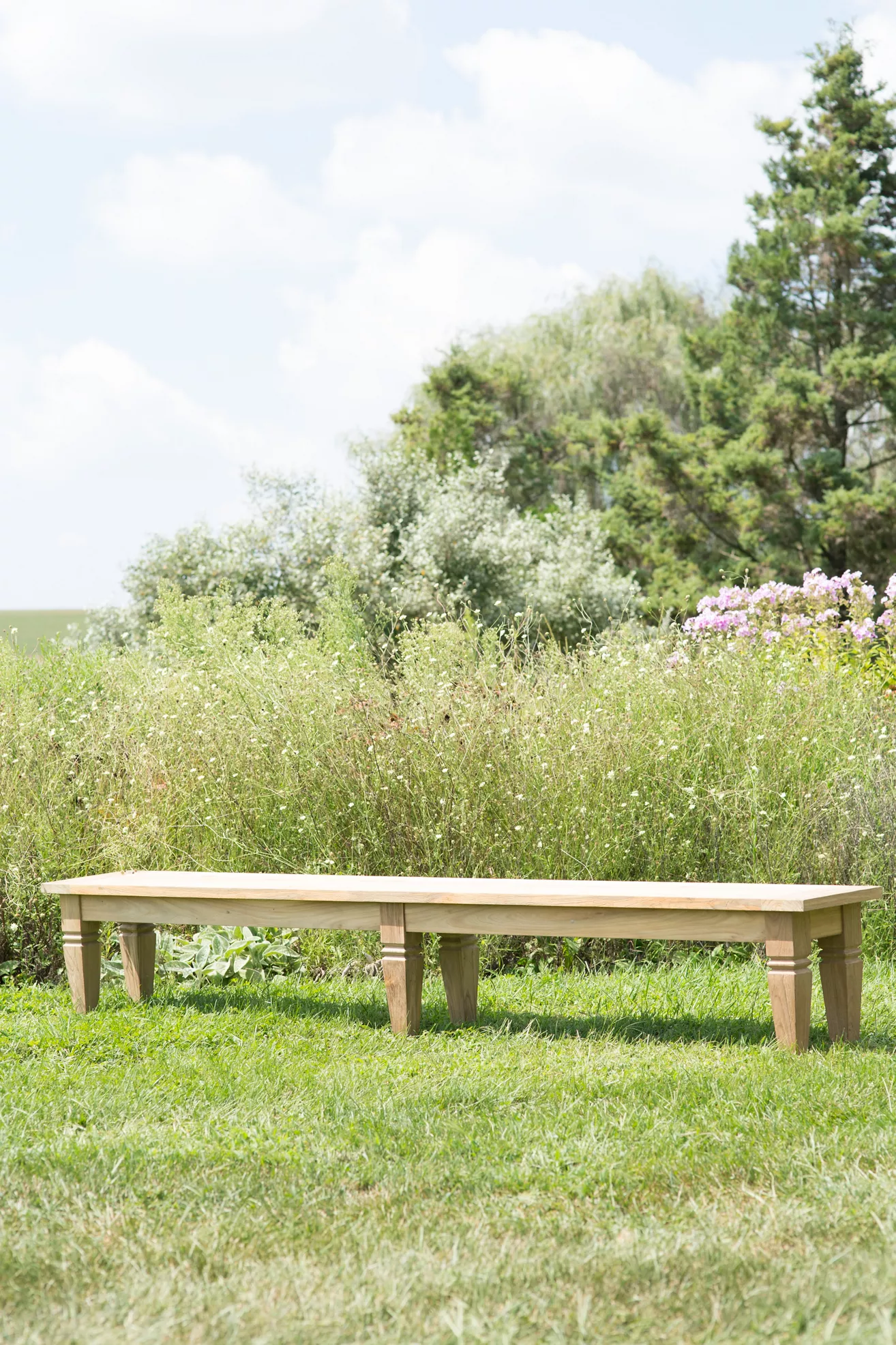 Bench in garden setting with more distance