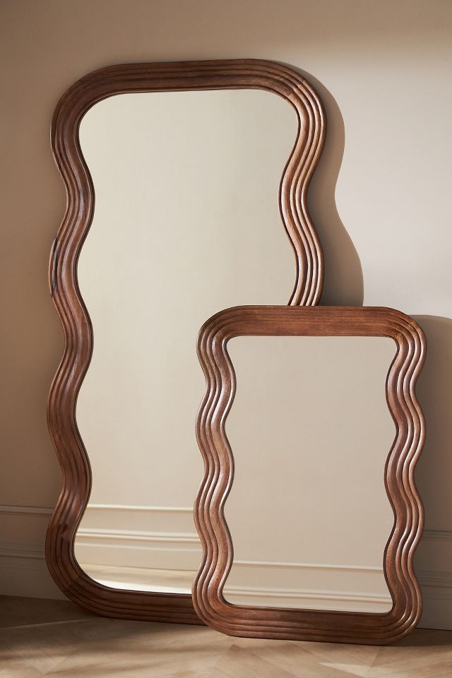 Frances Tropical Hardwood Mirror - Modern Wavy Design