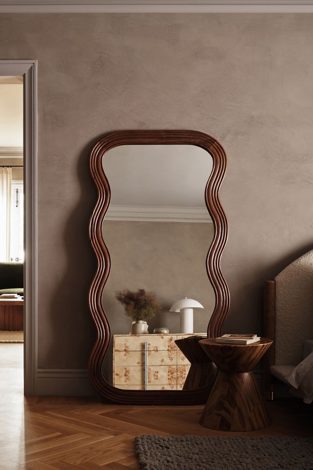 Frances Tropical Hardwood Mirror - Modern Wavy Design