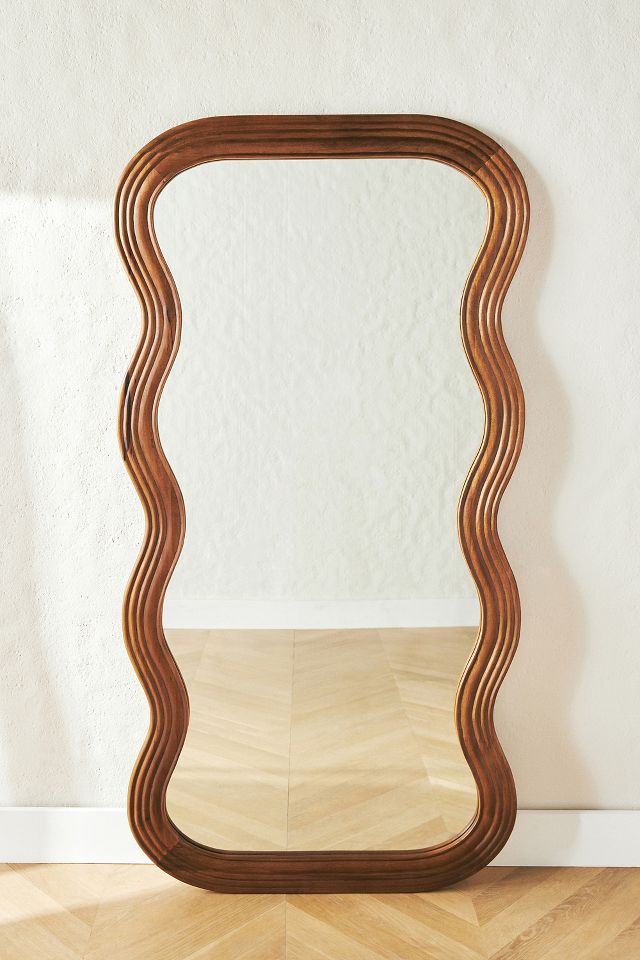 Frances Tropical Hardwood Mirror - Modern Wavy Design