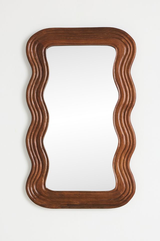Frances Tropical Hardwood Mirror - Modern Wavy Design
