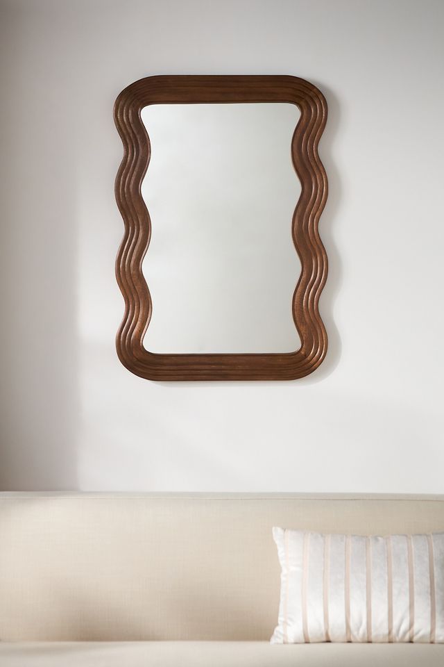 Frances Tropical Hardwood Mirror - Modern Wavy Design