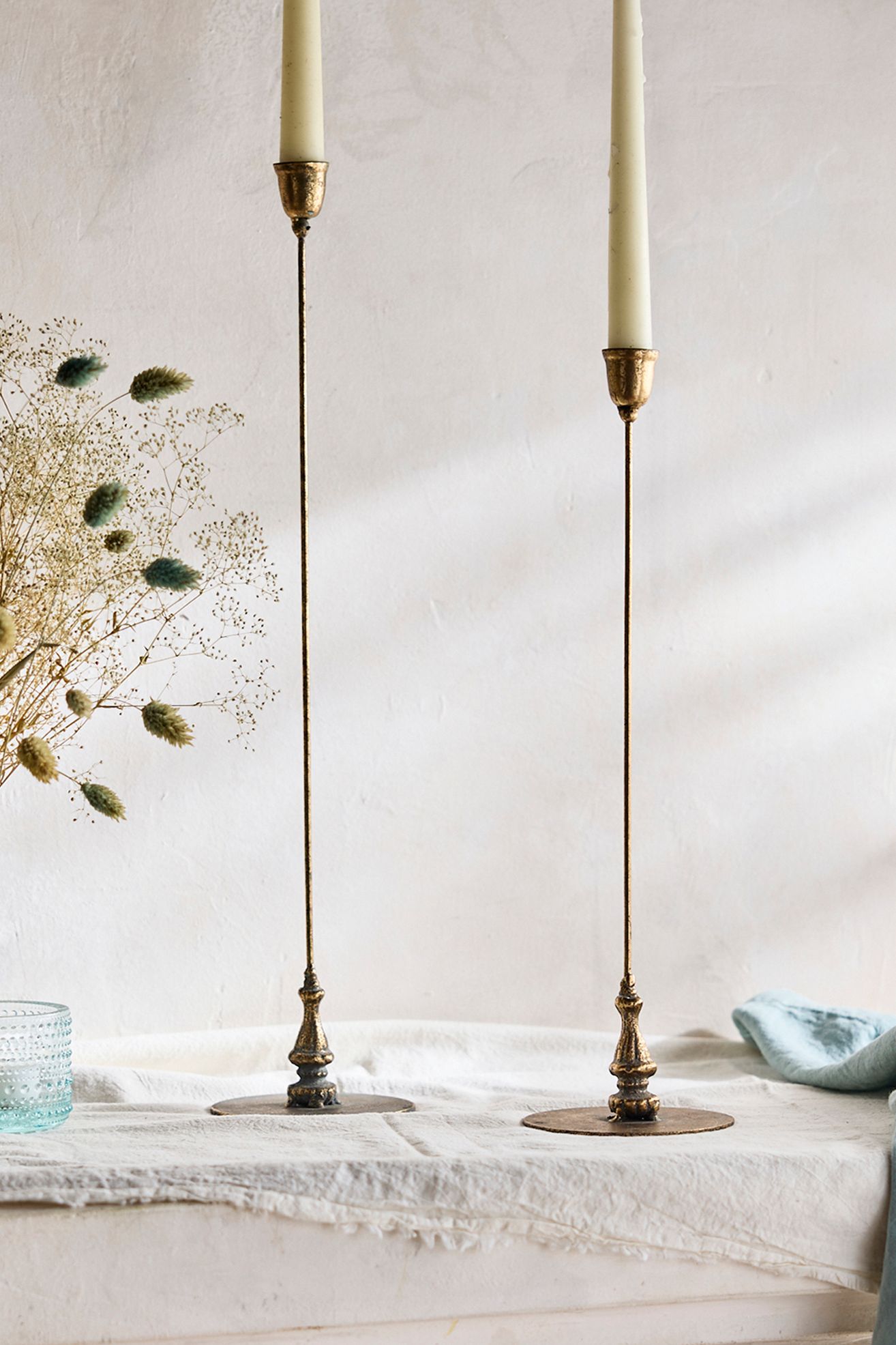 Slim Gilded Iron Candlestick - Gold, 16"