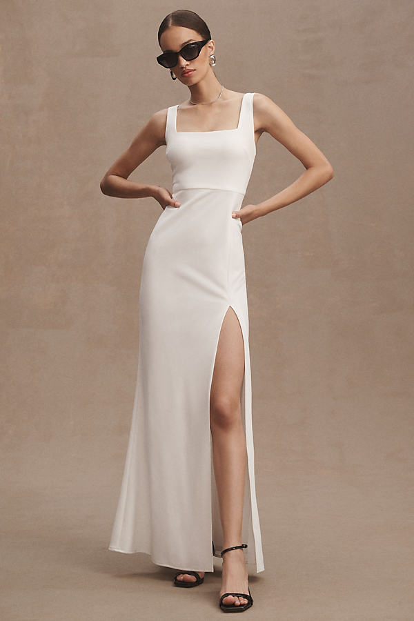 Shop Bhldn Blake Square-neck Stretch Crepe Gown In White