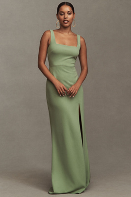 Bhldn Blake Square-neck Stretch Crepe Maxi Dress In Green