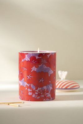Anthropologie Lyla Floral Night Gardenia Ceramic Jar Candle In Pink