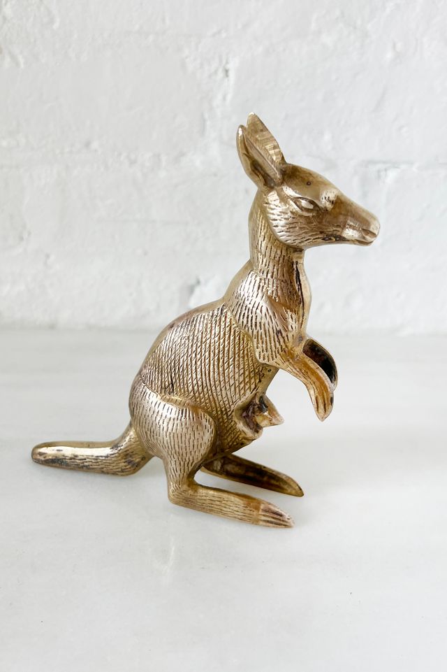 Old Flame Candle Co. Vintage Etched Brass Kangaroo Figurine #2
