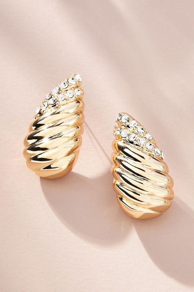 Ribbed Crystal Post Earrings