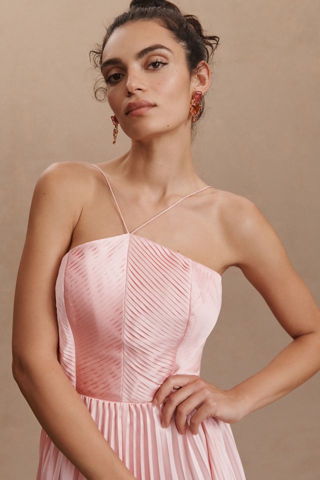 AMUR Kamari Halter Open-Back Pleated A-Line Charmeuse Gown #1