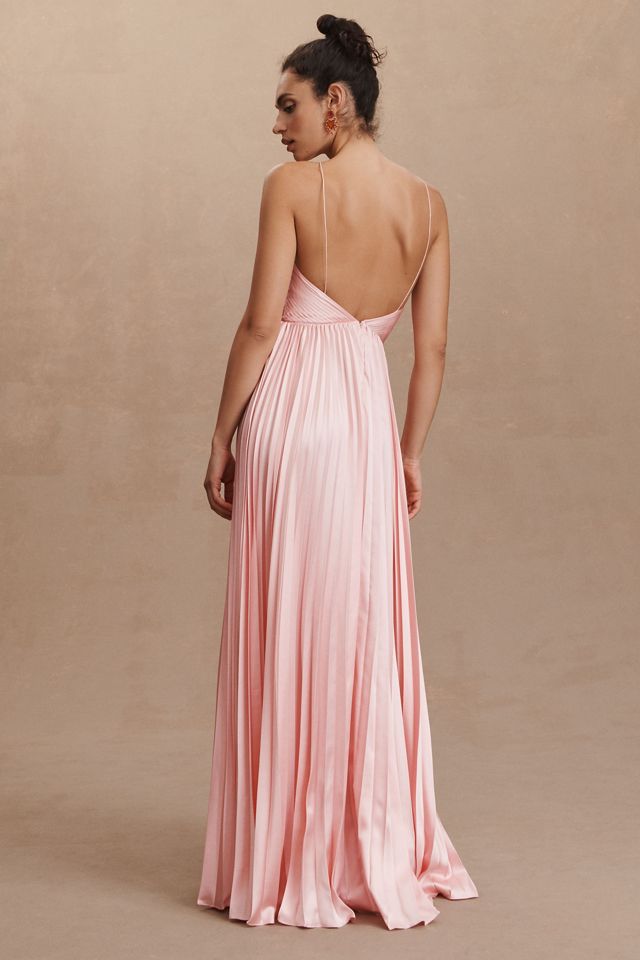 AMUR Kamari Halter Open-Back Pleated A-Line Charmeuse Gown #2