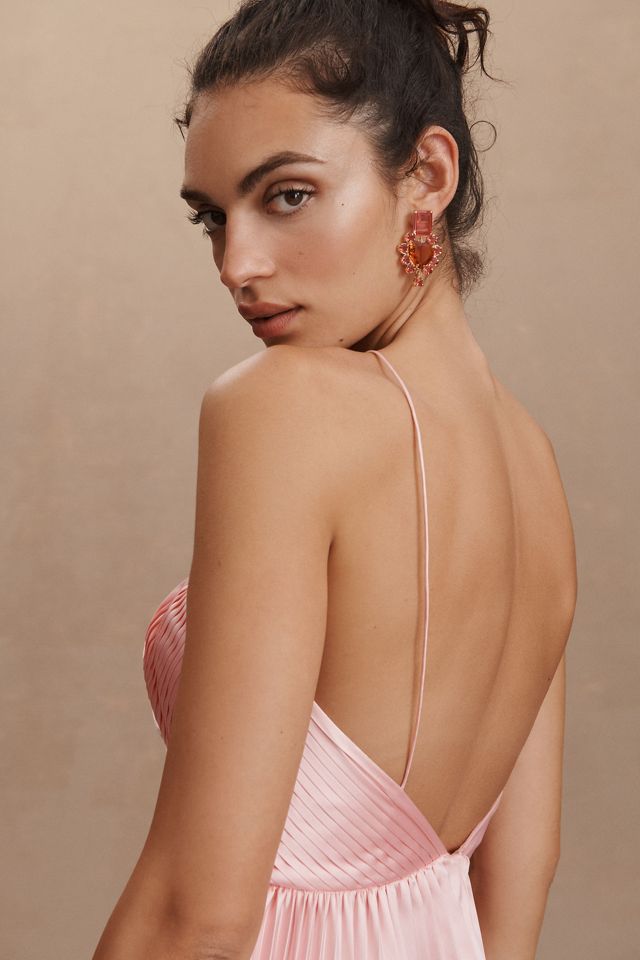 AMUR Kamari Halter Open-Back Pleated A-Line Charmeuse Gown #3