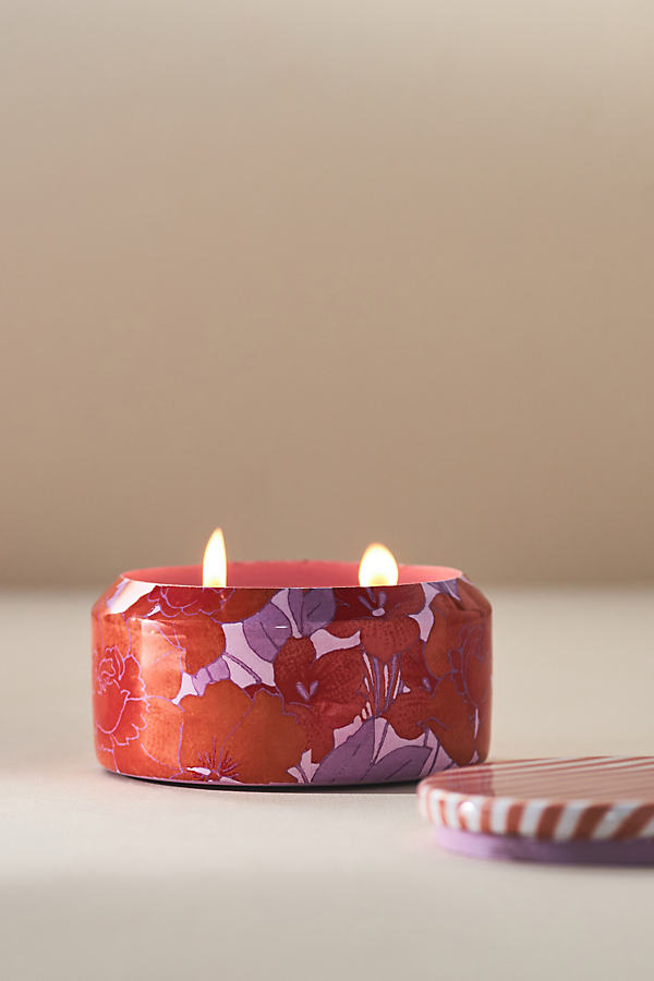 Anthropologie Lyla Floral Night Gardenia Tin Candle In Red