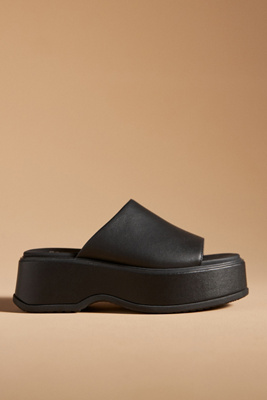 Sorel Dayspring Womens Leather Wedge Slide Sandals In Black