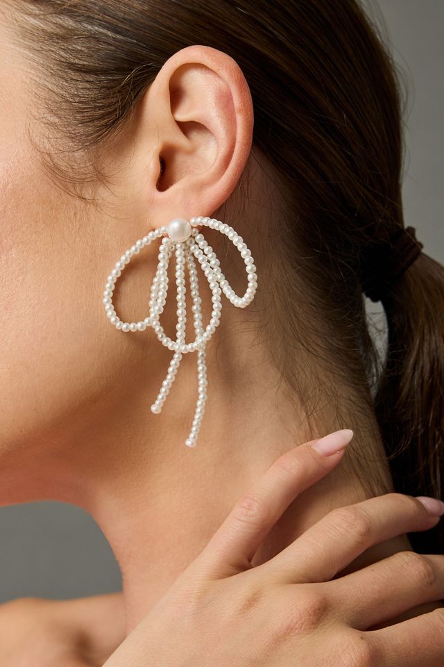 By Anthropologie Pearl Bow Earrings #2