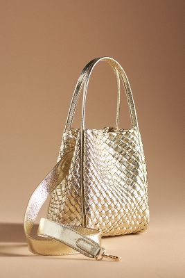 Shop By Anthropologie The Woven Mini Hollace Tote In Gold