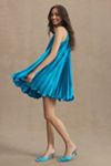 mac duggal women's pleated halter neck flowy mini trapeze dress Mac Duggal - Blue High Neck Sleeveless Sequin Embellished Trapeze Dress