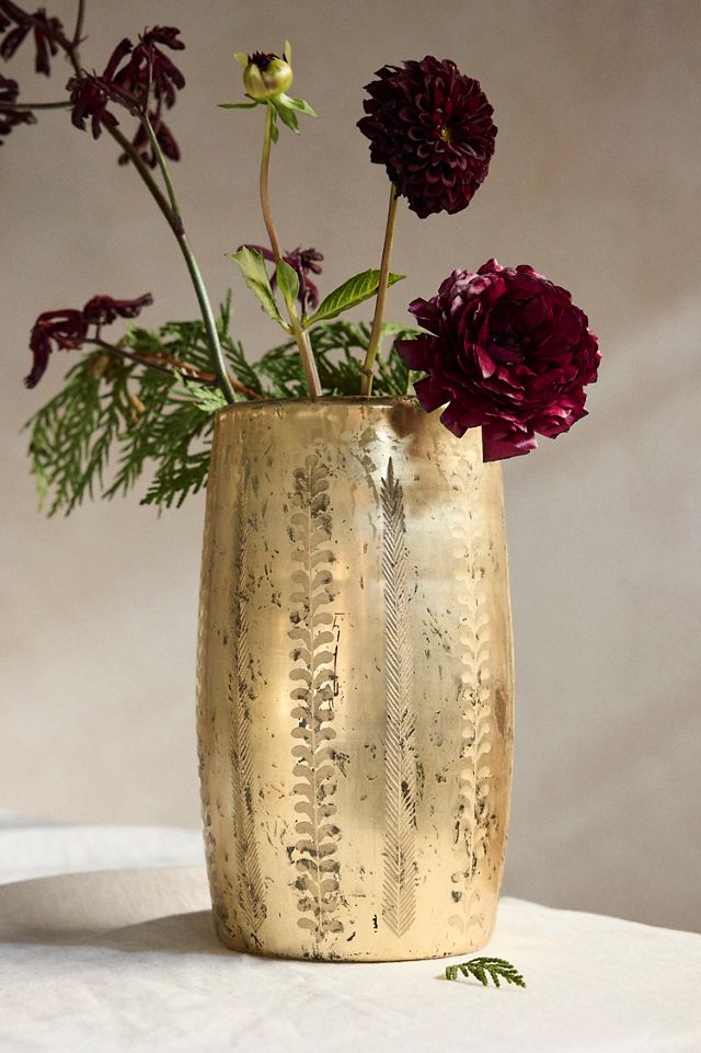 Tall Bronze Etched Vase