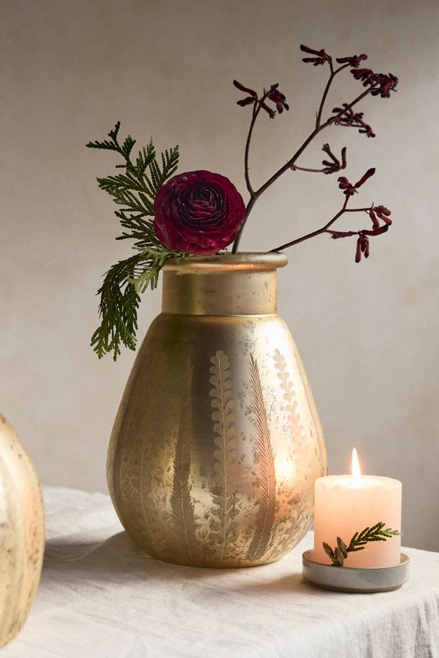 Tall Bronze Etched Vase