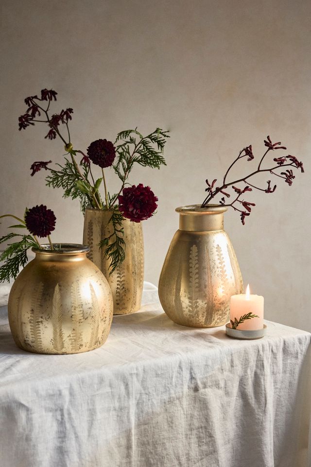 Tall Bronze Etched Vase