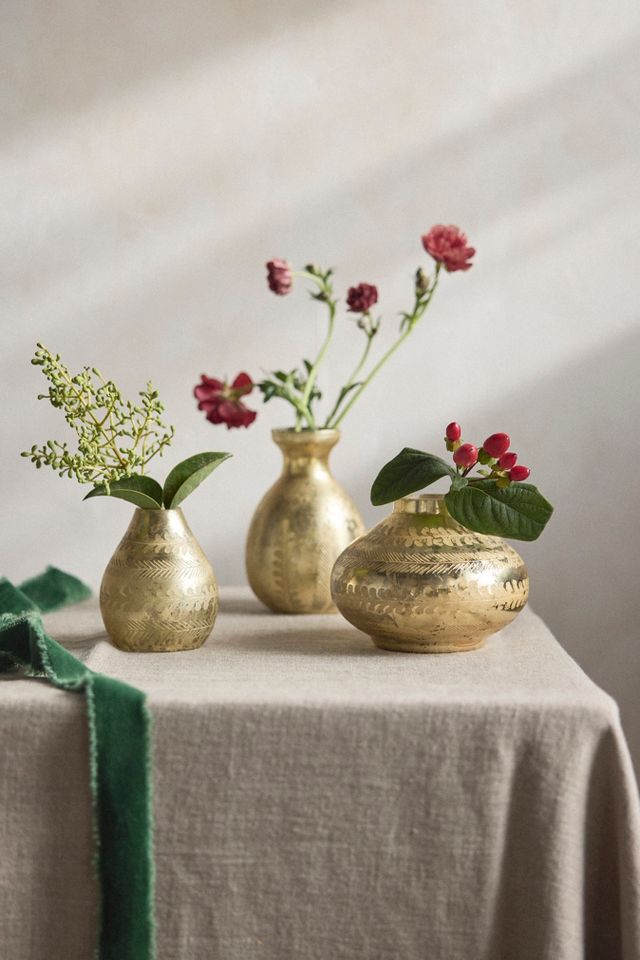 Embossed Brass Flower Vase Handcrafted vase antique brass vase