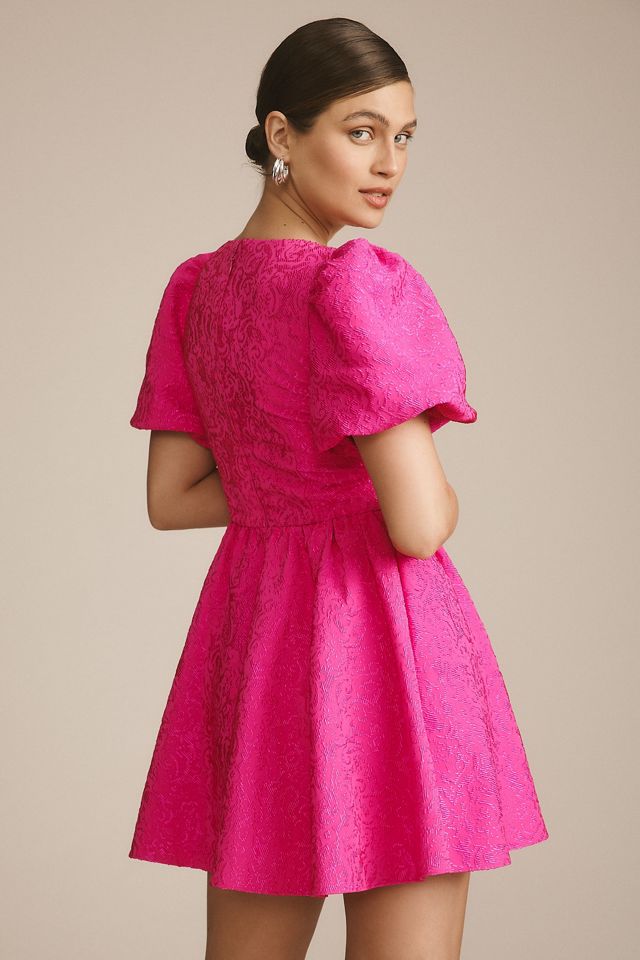Sachin & Babi Puff-Sleeve V-Neck Taffeta Mini Dress #1