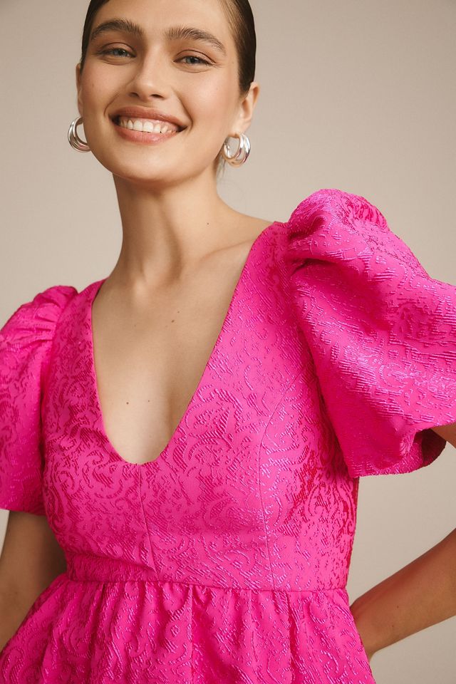 Sachin & Babi Puff-Sleeve V-Neck Taffeta Mini Dress #2