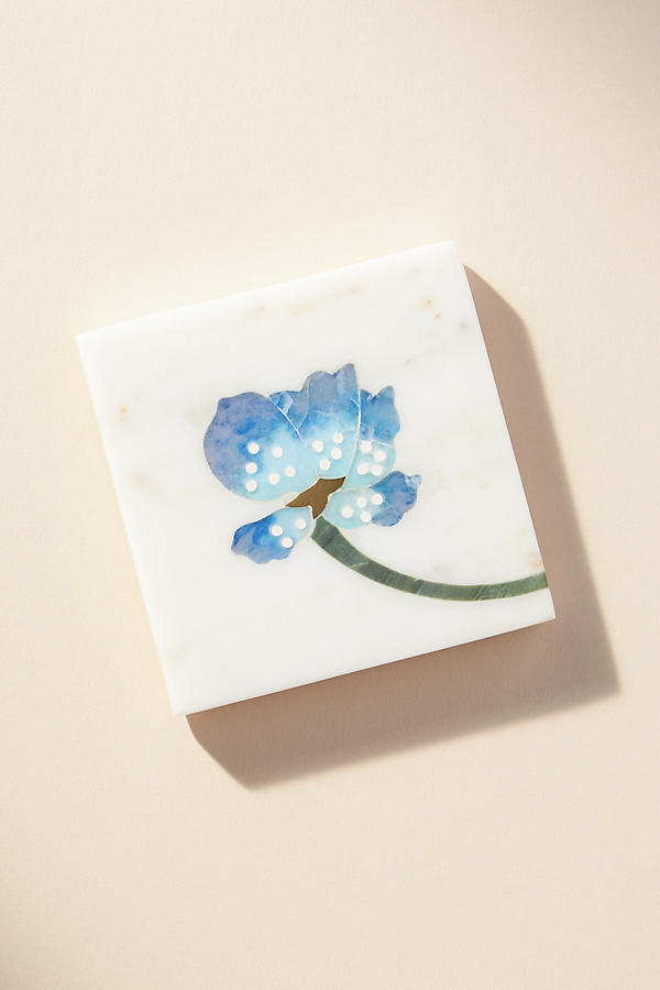 Anthropologie Betsey Floral Stone Square Coaster In Blue