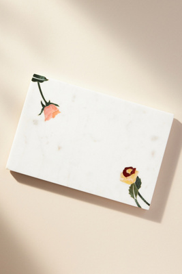 Anthropologie Betsey Floral Stone Cheese Board In White