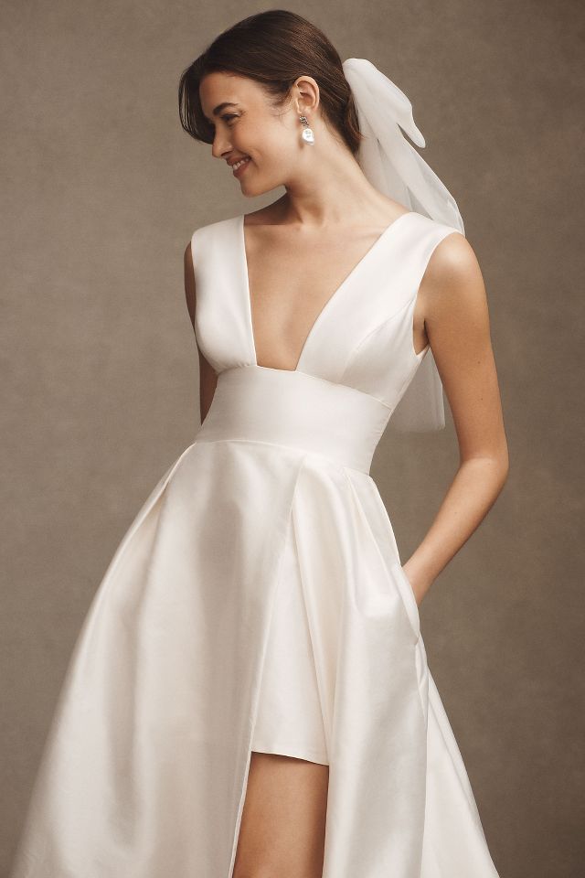 Satin plunge wedding store dress