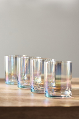 Anthropologie Morgan Double Old Fashioned Glasses, Set Of 4 In White