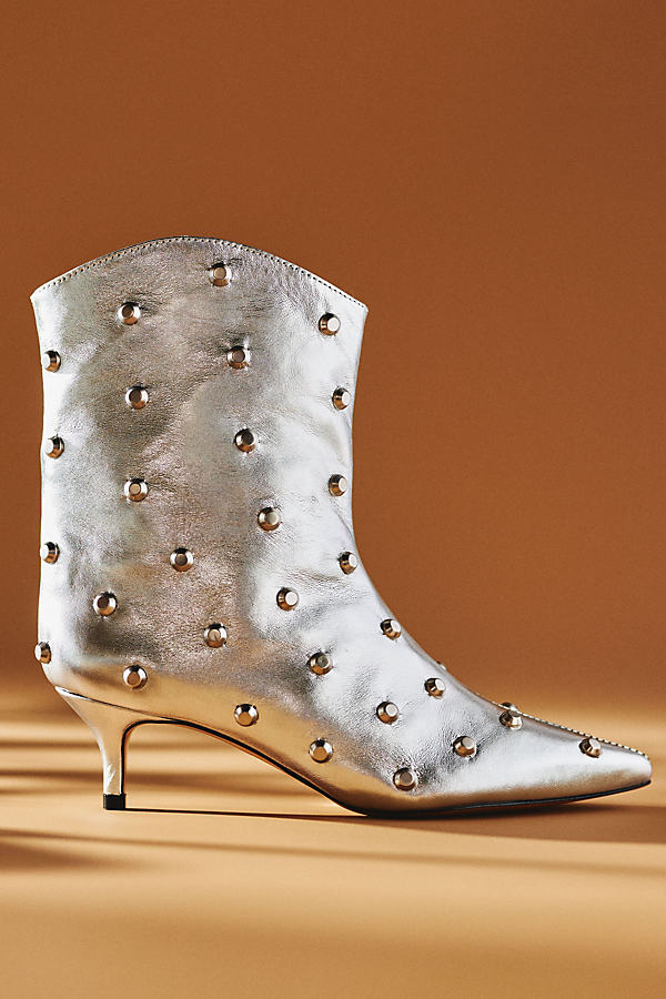 Schutz Maryann Studded Kitten-heel Boots In Silver