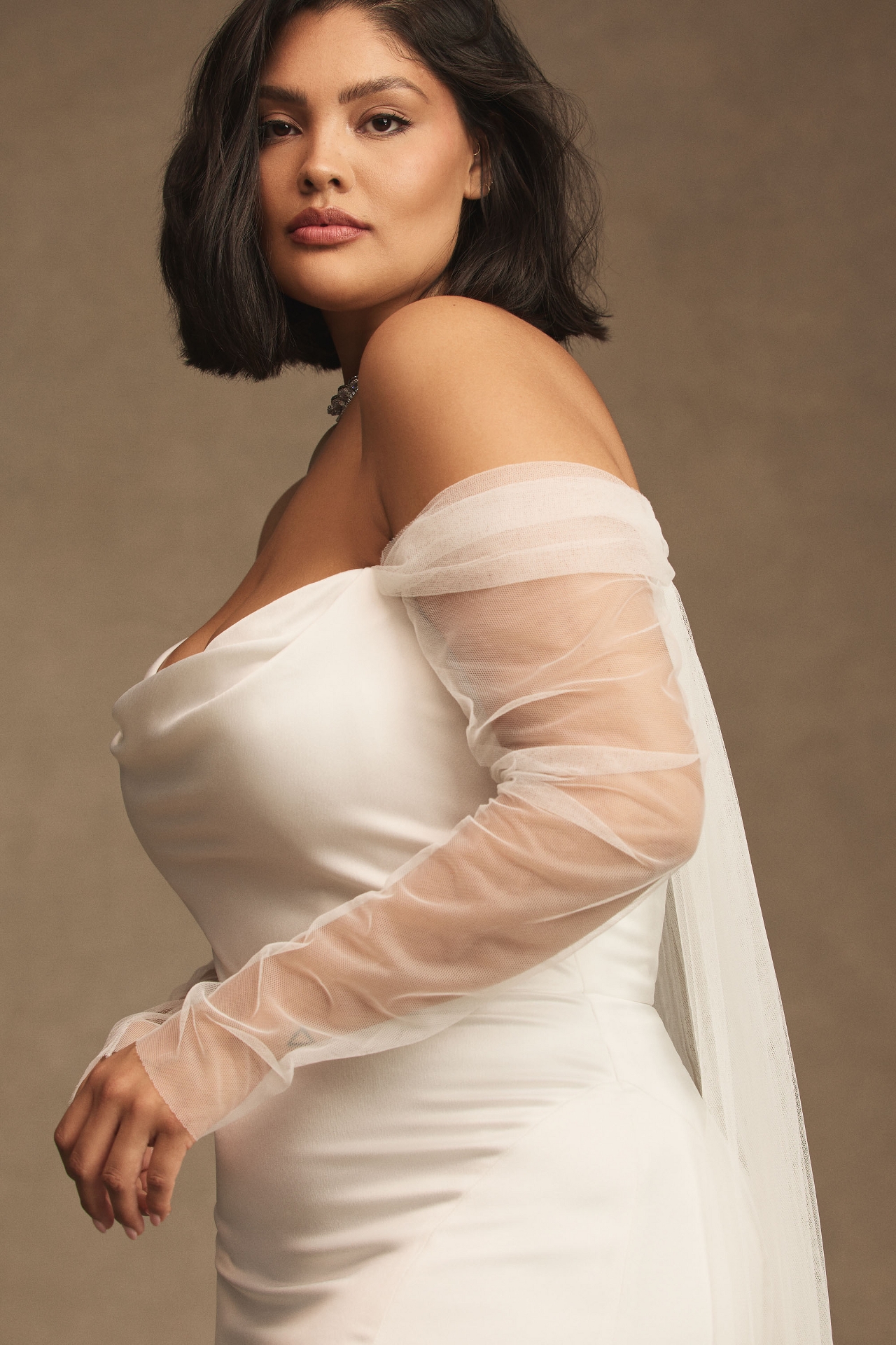 Jenny by Yoo Olivia Long-Sleeve Off-The-Shoulder Scoop-Neck Column Wedding Gown