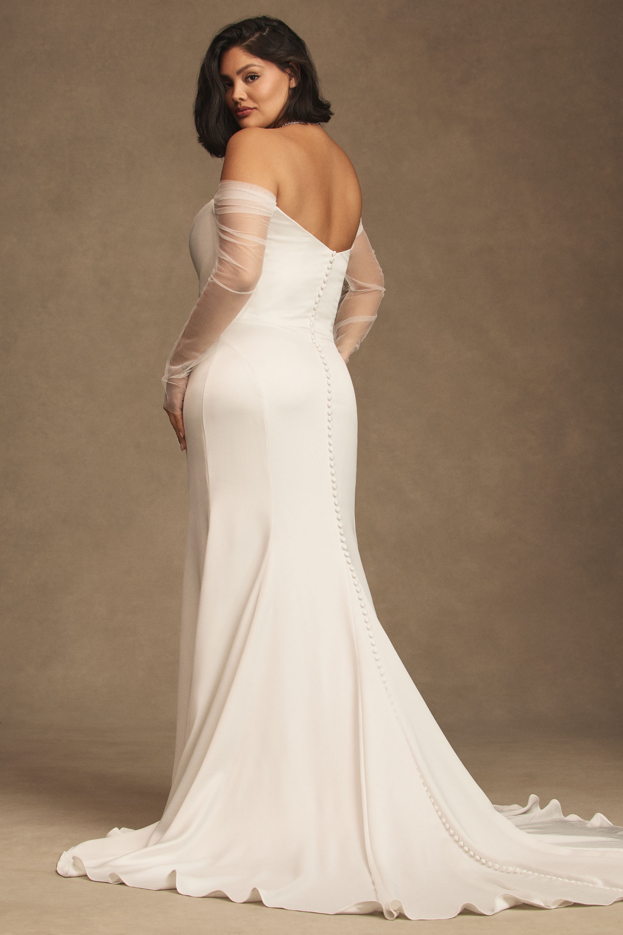 Jenny by Yoo Olivia Long-Sleeve Off-The-Shoulder Scoop-Neck Column Wedding Gown