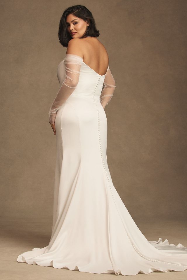 Jenny by Jenny Yoo Olivia Long Sleeve Off The Shoulder Scoop Neck Column Wedding Gown Anthropologie