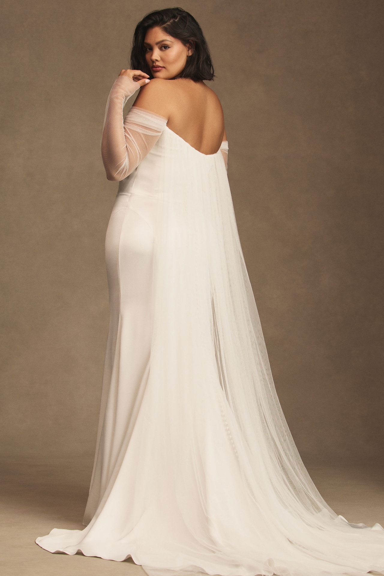 Jenny by Yoo Olivia Long-Sleeve Off-The-Shoulder Scoop-Neck Column Wedding Gown