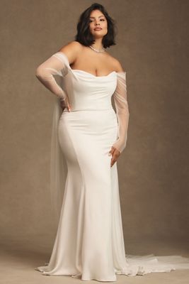 Jenny by Jenny Yoo Olivia Long-Sleeve Off-The-Shoulder Scoop-Neck Column Wedding Gown