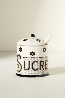 Anthropologie Bistro Tile Sugar Pot In White